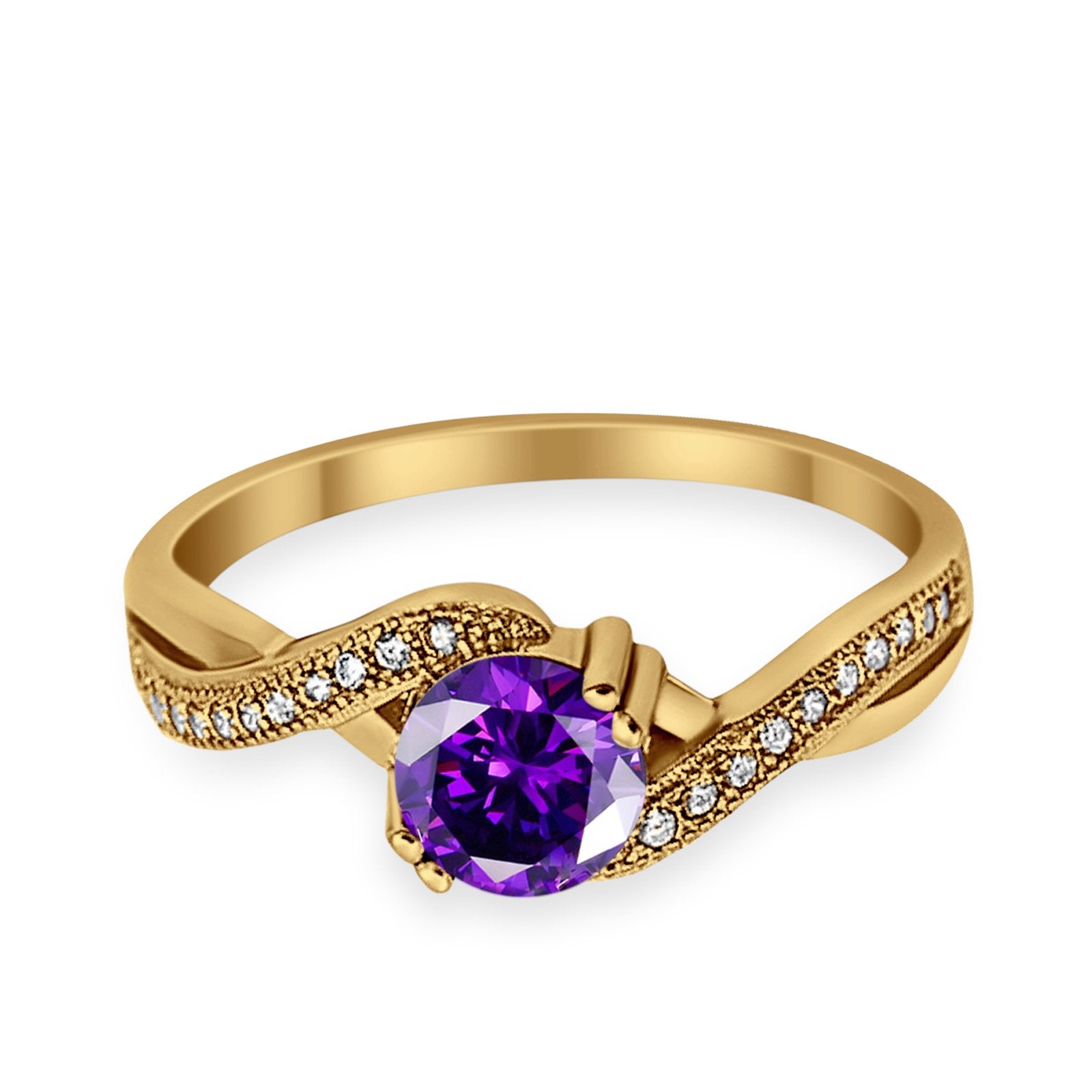 Crisscross Wedding Ring Round Simulated Cubic Zirconia 925 Sterling Silver