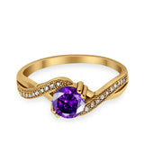 Crisscross Wedding Ring Round Simulated Cubic Zirconia 925 Sterling Silver