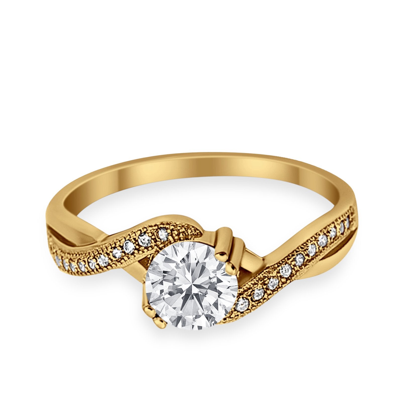 Crisscross Wedding Ring Round Simulated Cubic Zirconia 925 Sterling Silver