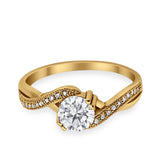 Crisscross Wedding Ring Round Simulated Cubic Zirconia 925 Sterling Silver