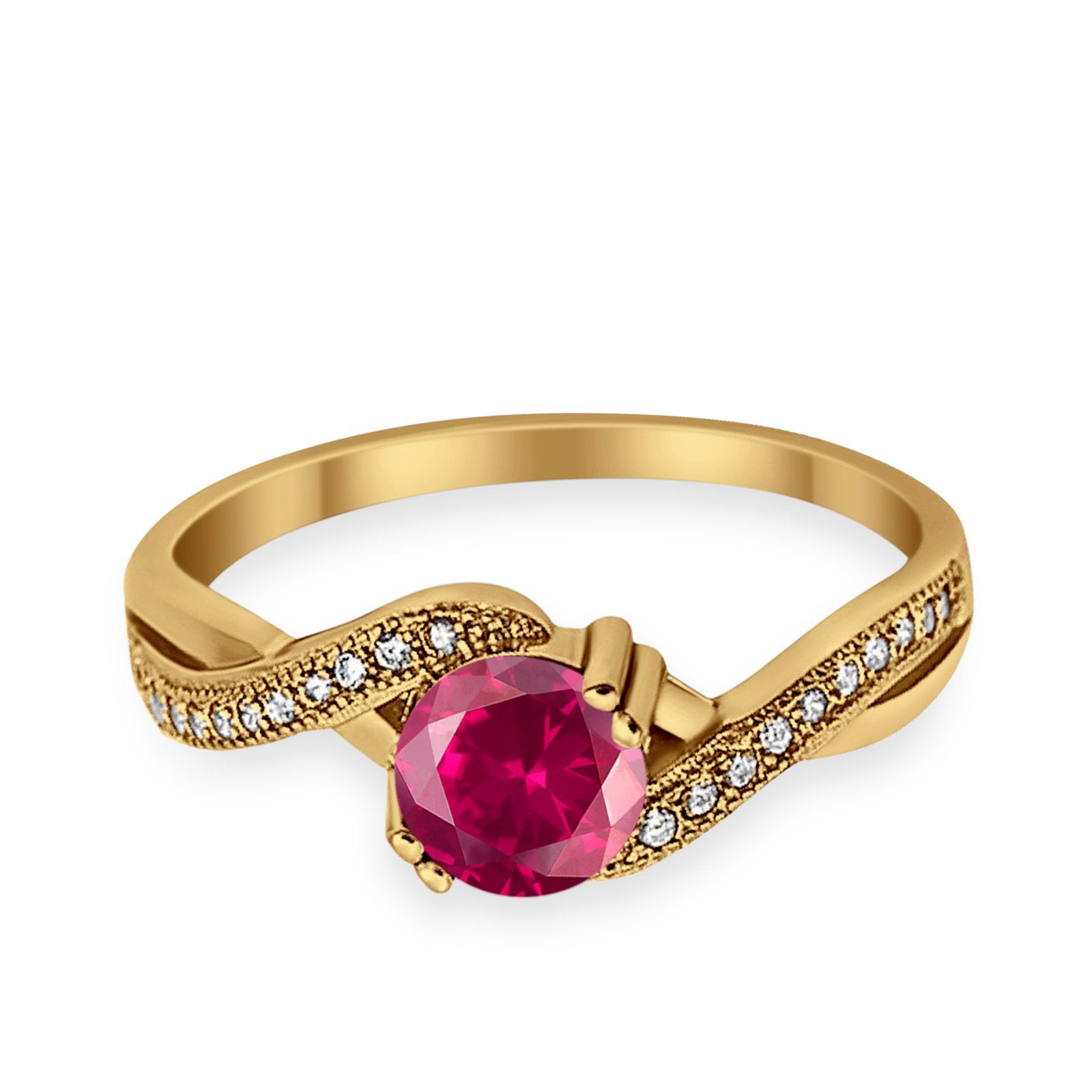 Crisscross Wedding Ring Round Simulated Cubic Zirconia 925 Sterling Silver