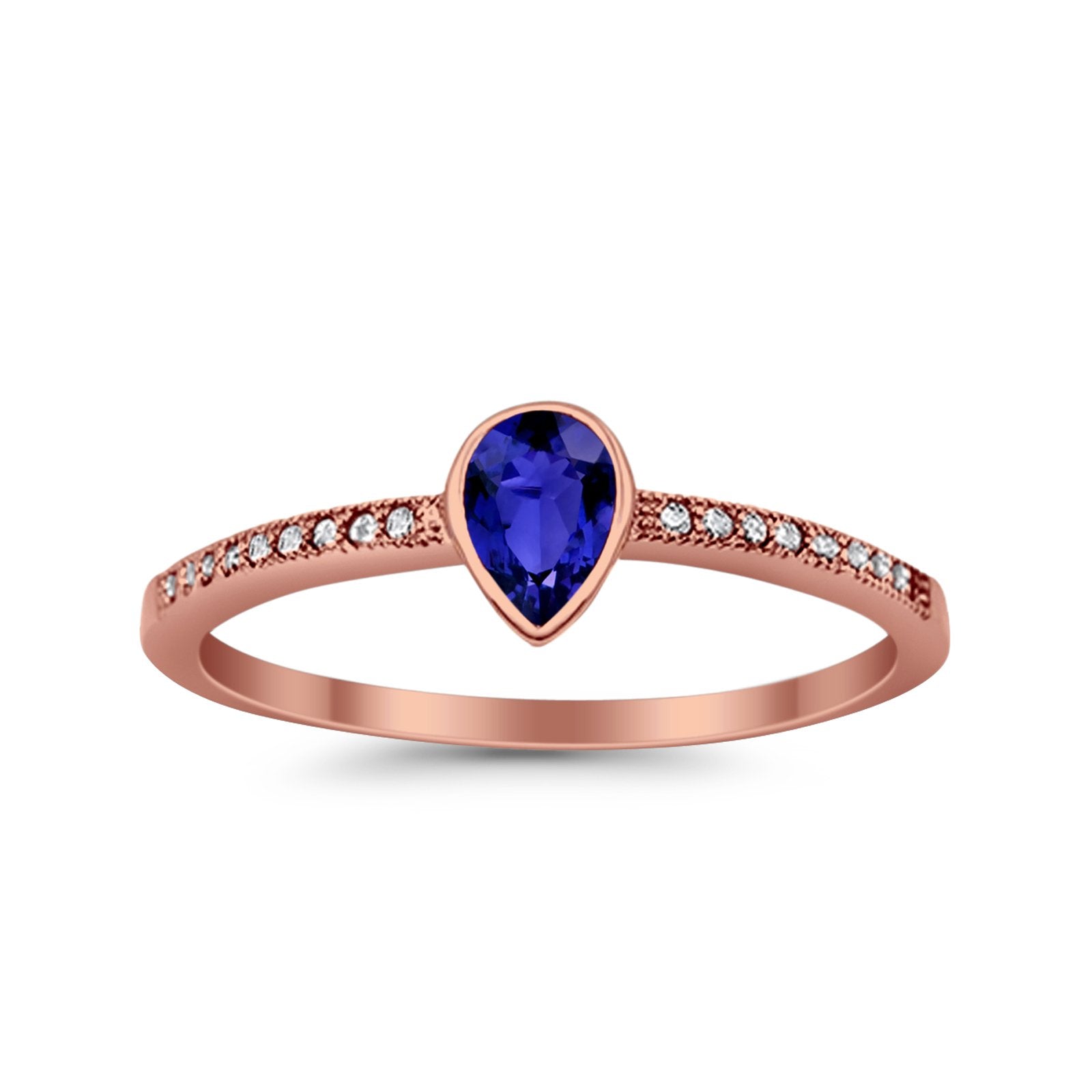 Accent Teardrop Wedding Ring Simulated Round Cubic Zirconia 925 Sterling Silver