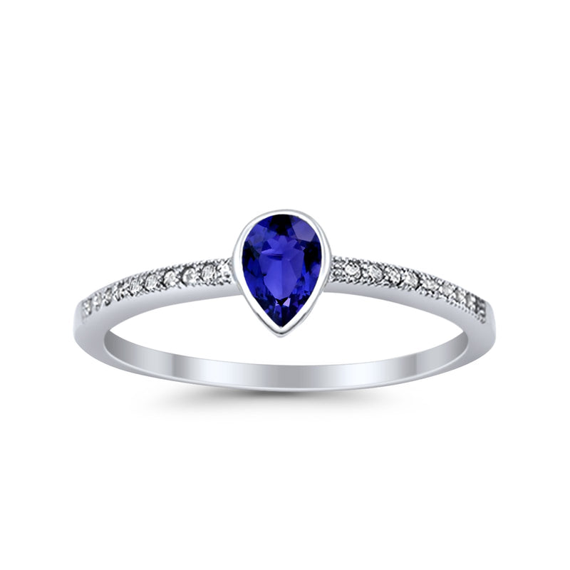 Accent Teardrop Wedding Ring Simulated Round Cubic Zirconia 925 Sterling Silver