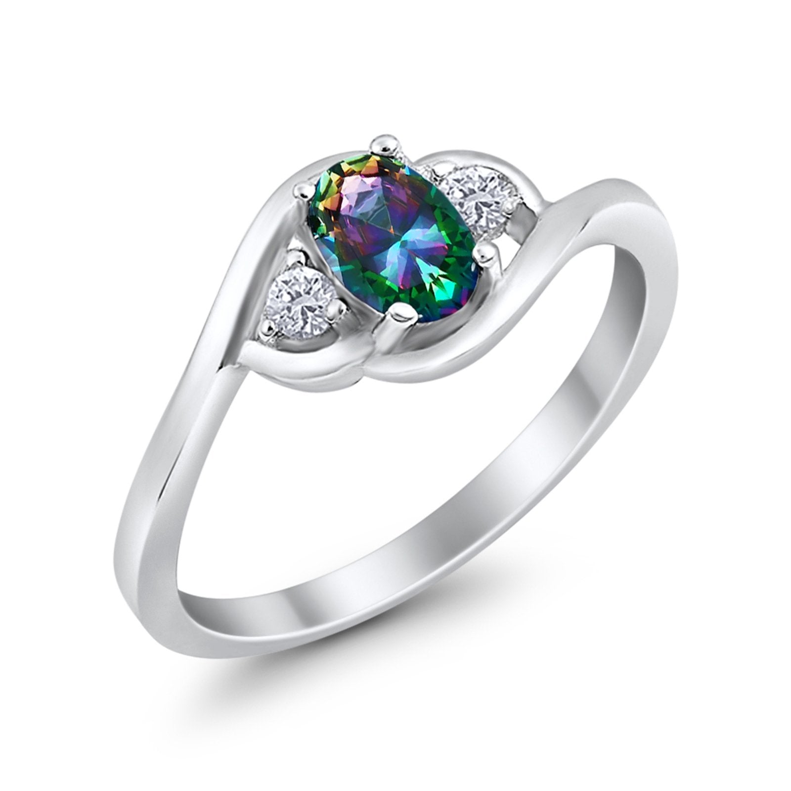 Wedding Ring Oval Cut Round Simulated Cubic Zirconia 925 Sterling Silver