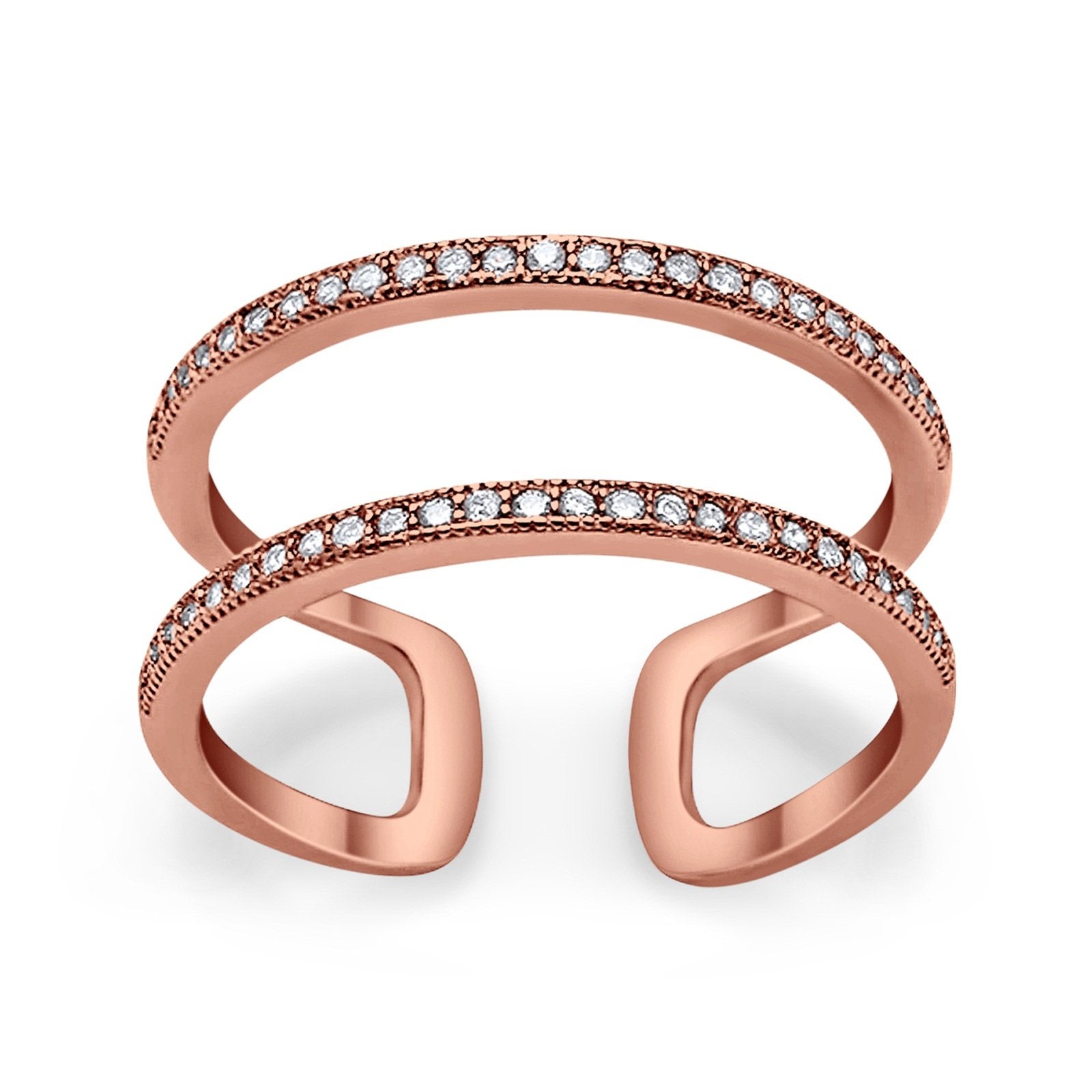 Double Band Row Round Simulated CZ 925 Sterling Silver Eternity Ring