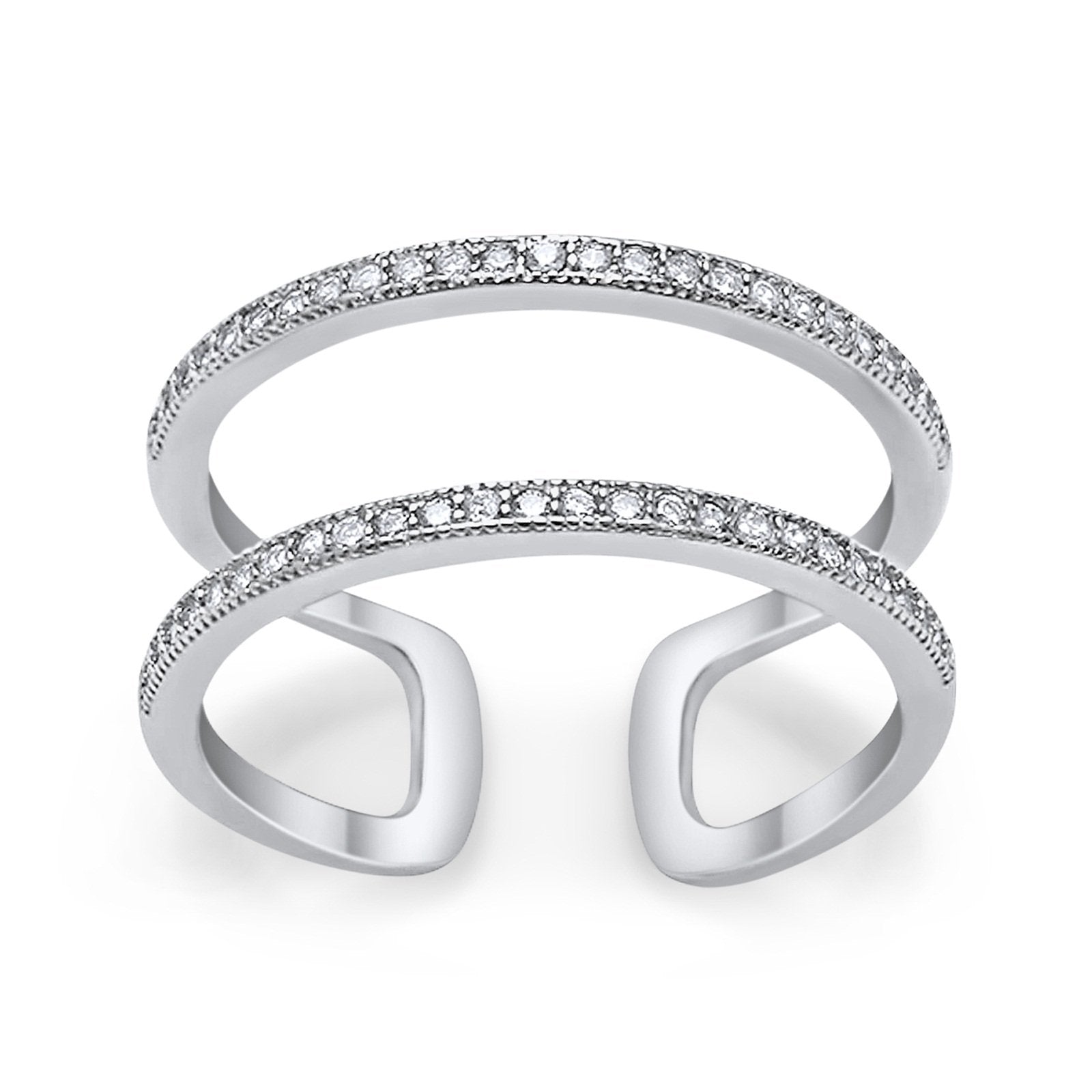 Double Band Row Round Simulated CZ 925 Sterling Silver Eternity Ring
