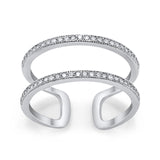 Double Band Row Round Simulated CZ 925 Sterling Silver Eternity Ring