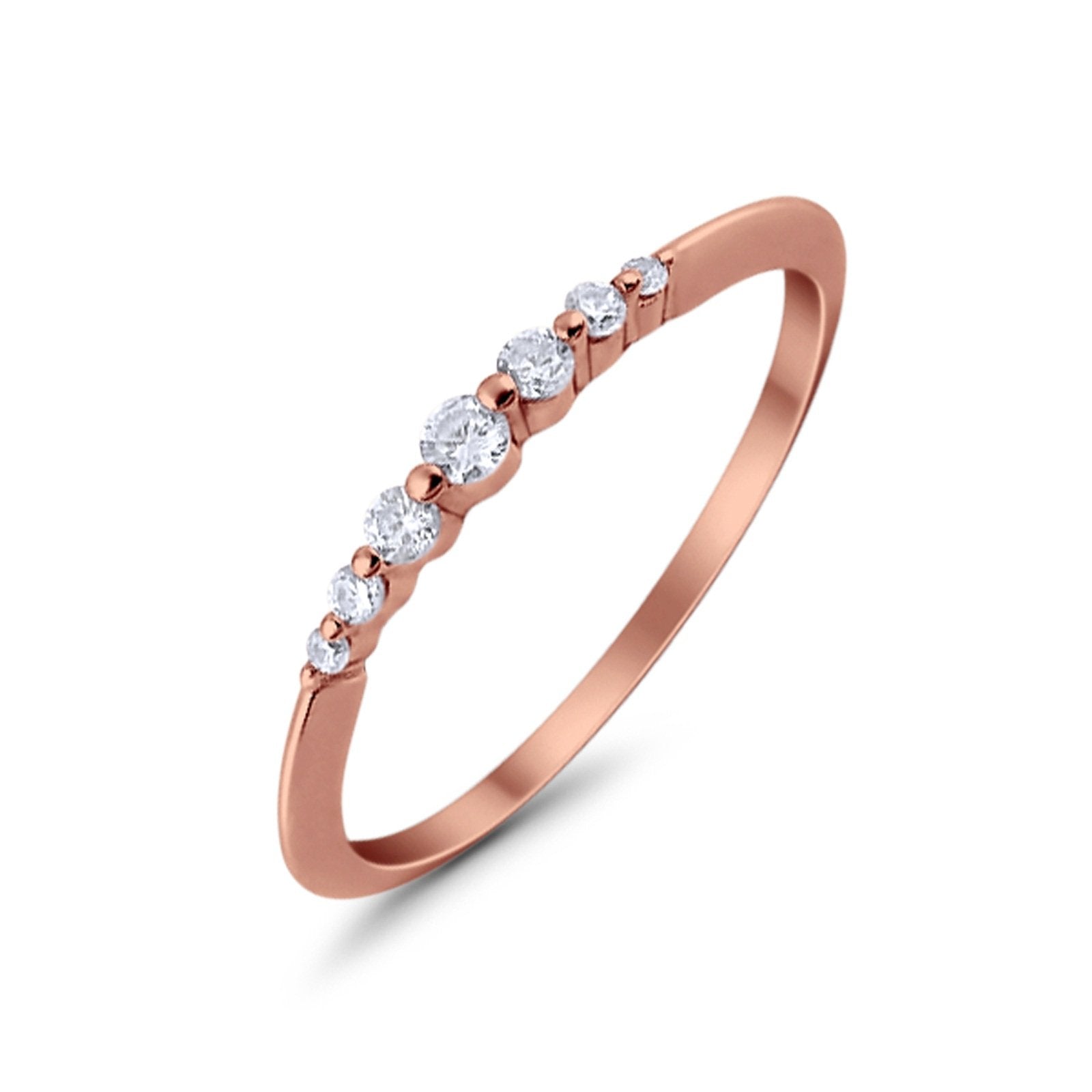 Thin Half Eternity Wedding Band Ring Round Simulated CZ 925 Sterling Silver