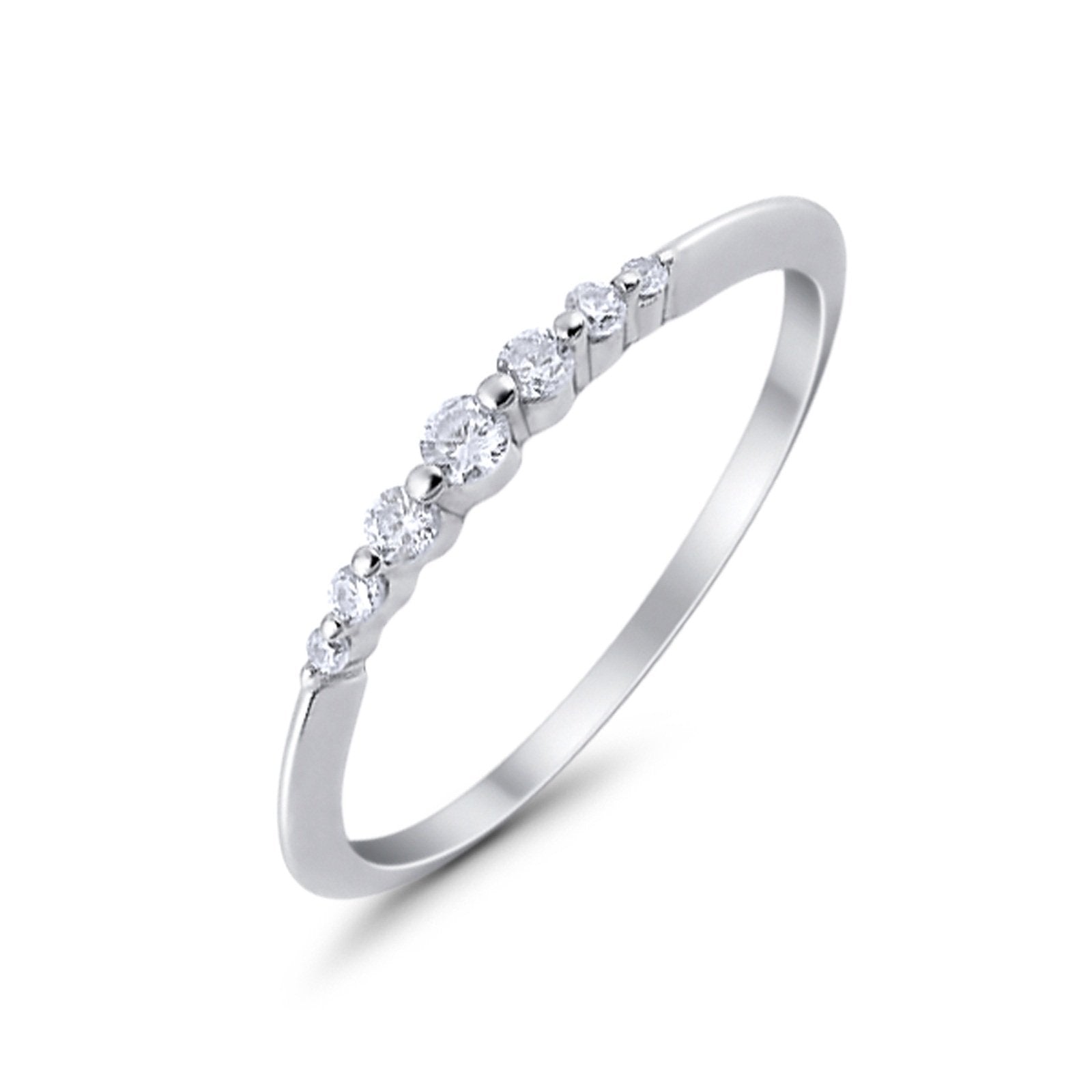 Thin Half Eternity Wedding Band Ring Round Simulated CZ 925 Sterling Silver