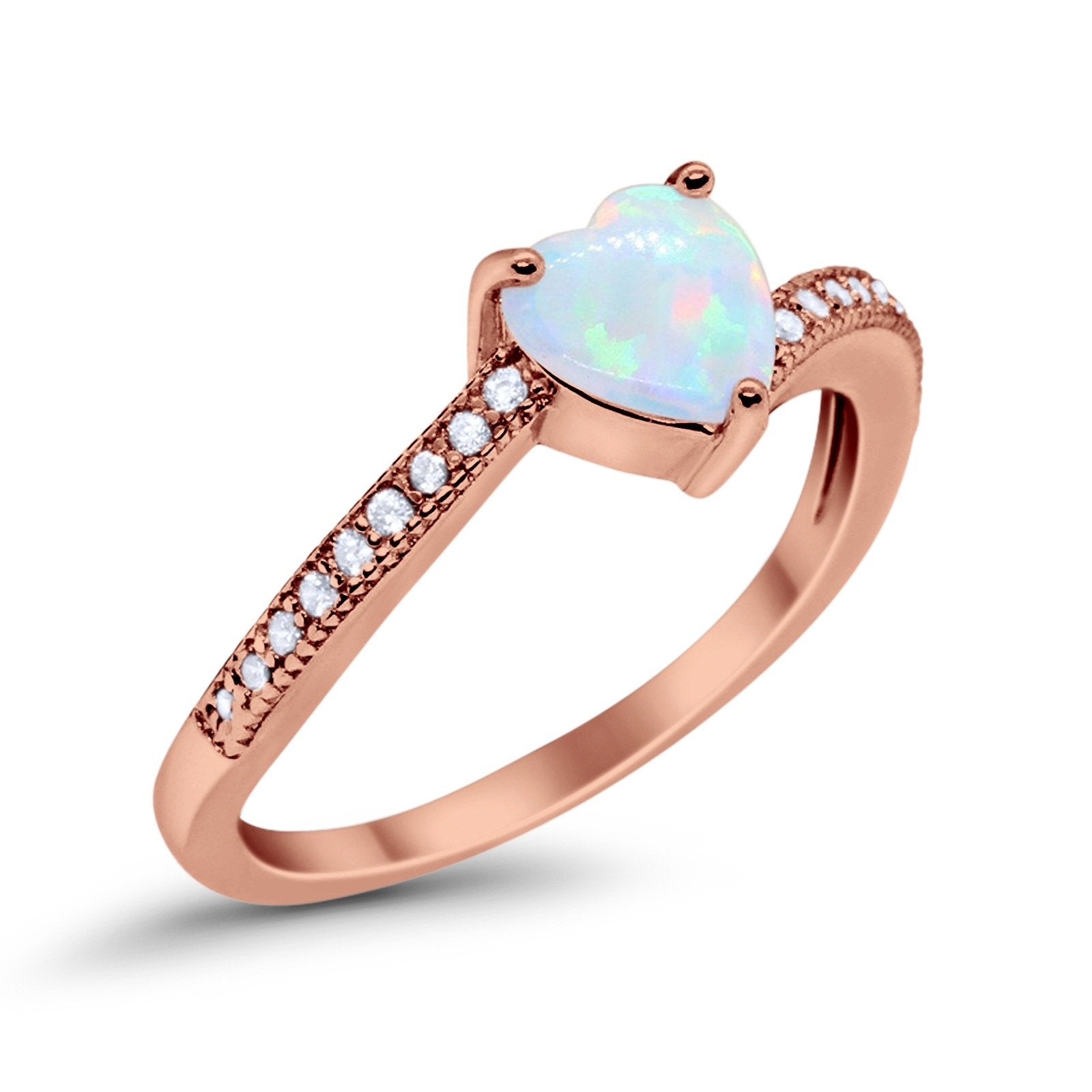 Heart Promise Ring Simulated Round Cubic Zirconia 925 Sterling Silver