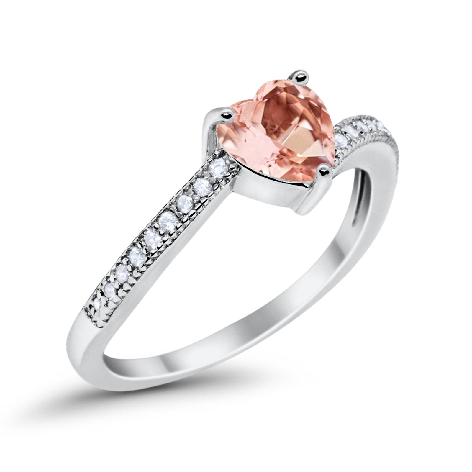 Heart Promise Ring Simulated Round Cubic Zirconia 925 Sterling Silver