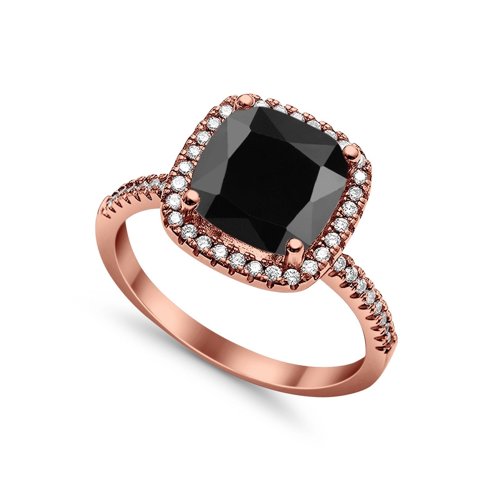 Halo Wedding Ring Cushion Cut Round Simulated Cubic Zirconia 925 Sterling Silver