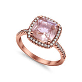 Halo Wedding Ring Cushion Cut Round Simulated Cubic Zirconia 925 Sterling Silver