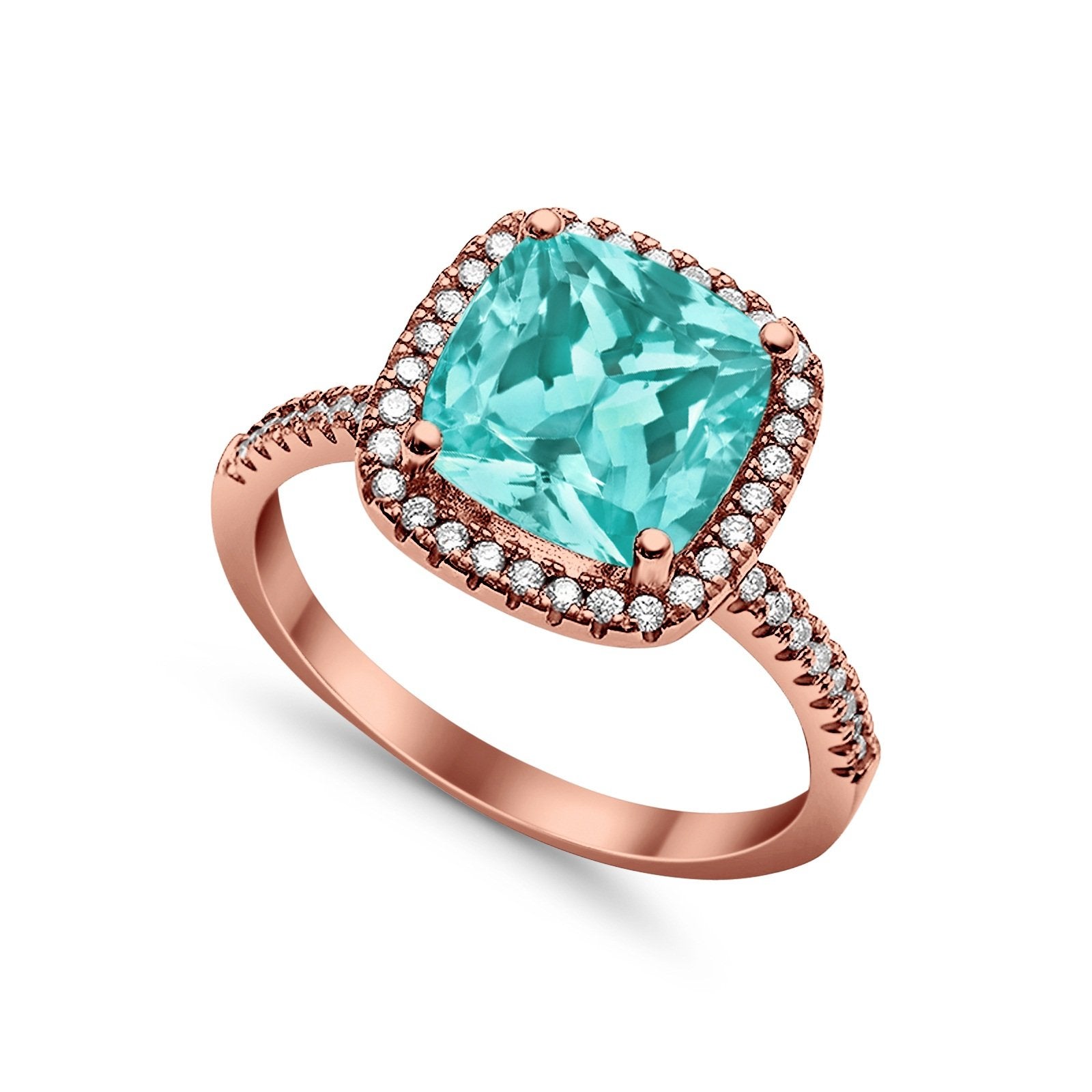 Halo Wedding Ring Cushion Cut Round Simulated Cubic Zirconia 925 Sterling Silver