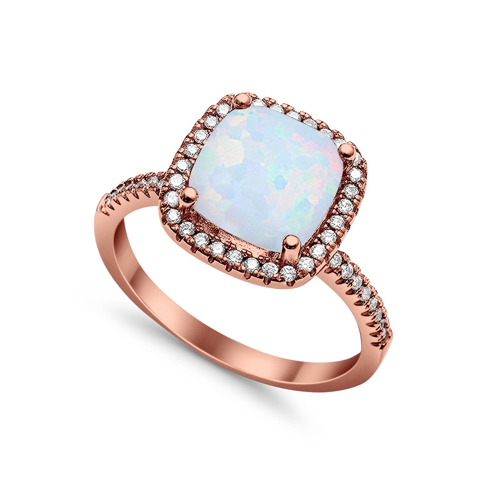 Halo Wedding Ring Cushion Cut Round Simulated Cubic Zirconia 925 Sterling Silver