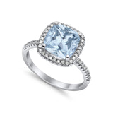 Halo Wedding Ring Cushion Cut Round Simulated Cubic Zirconia 925 Sterling Silver