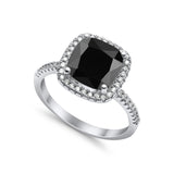 Halo Wedding Ring Cushion Cut Round Simulated Cubic Zirconia 925 Sterling Silver