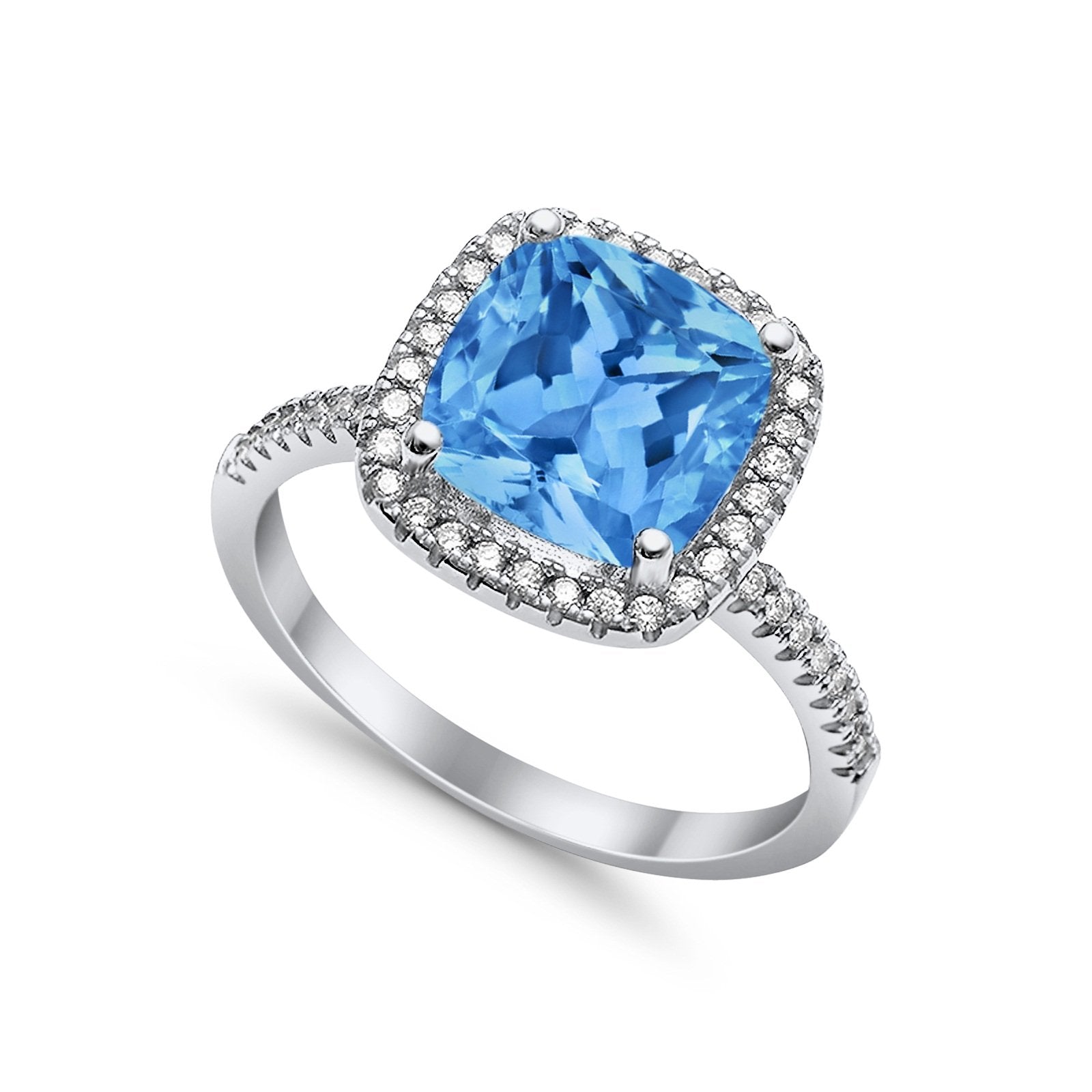 Halo Wedding Ring Cushion Cut Round Simulated Cubic Zirconia 925 Sterling Silver