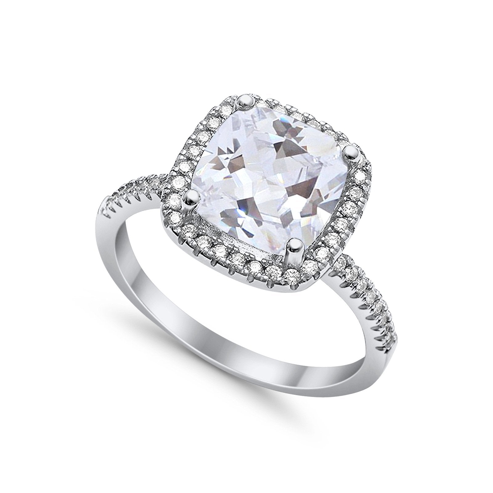 Halo Wedding Ring Cushion Cut Round Simulated Cubic Zirconia 925 Sterling Silver