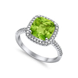 Halo Wedding Ring Cushion Cut Round Simulated Cubic Zirconia 925 Sterling Silver