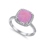 Halo Wedding Ring Cushion Cut Round Simulated Cubic Zirconia 925 Sterling Silver