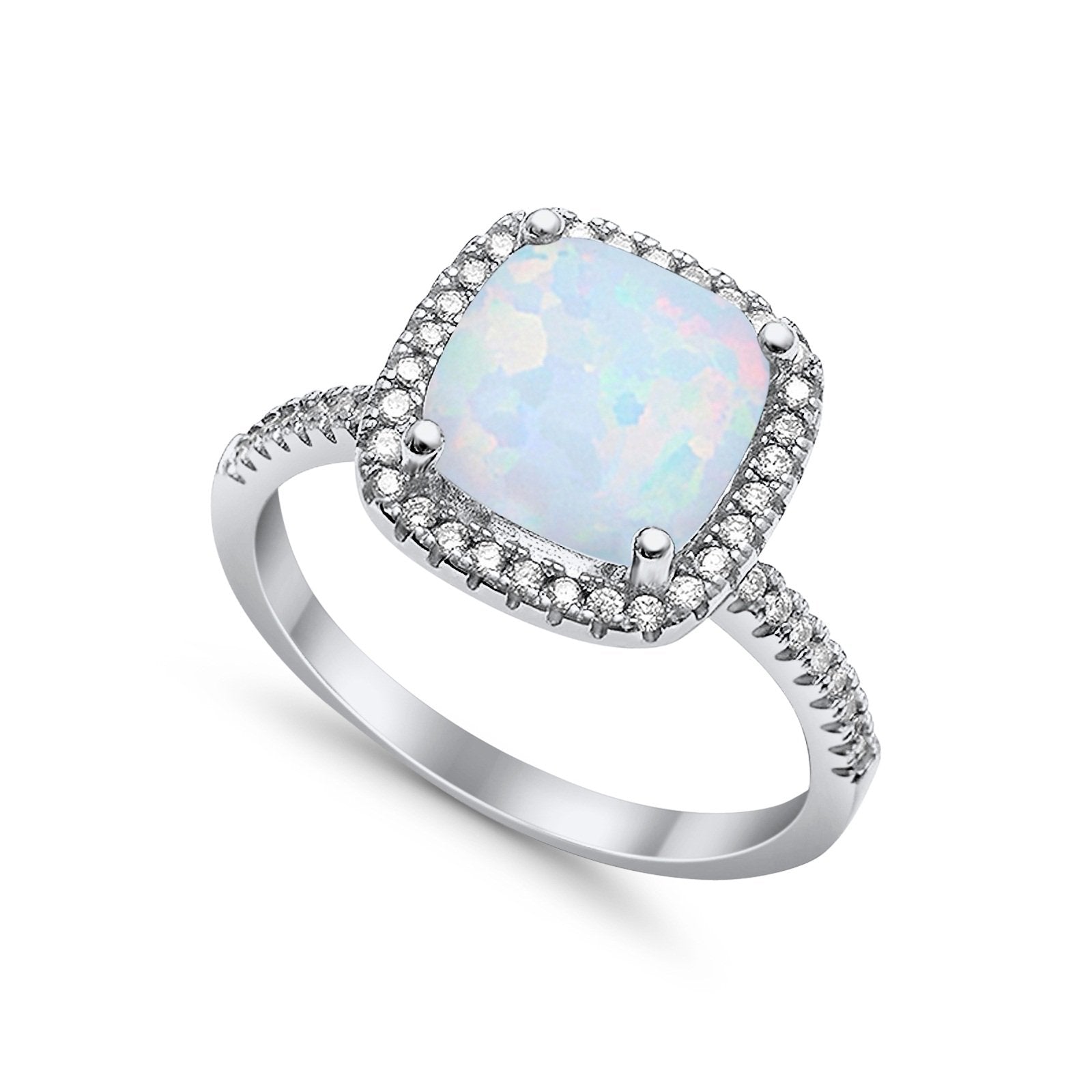 Halo Wedding Ring Cushion Cut Round Simulated Cubic Zirconia 925 Sterling Silver