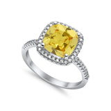 Halo Wedding Ring Cushion Cut Round Simulated Cubic Zirconia 925 Sterling Silver