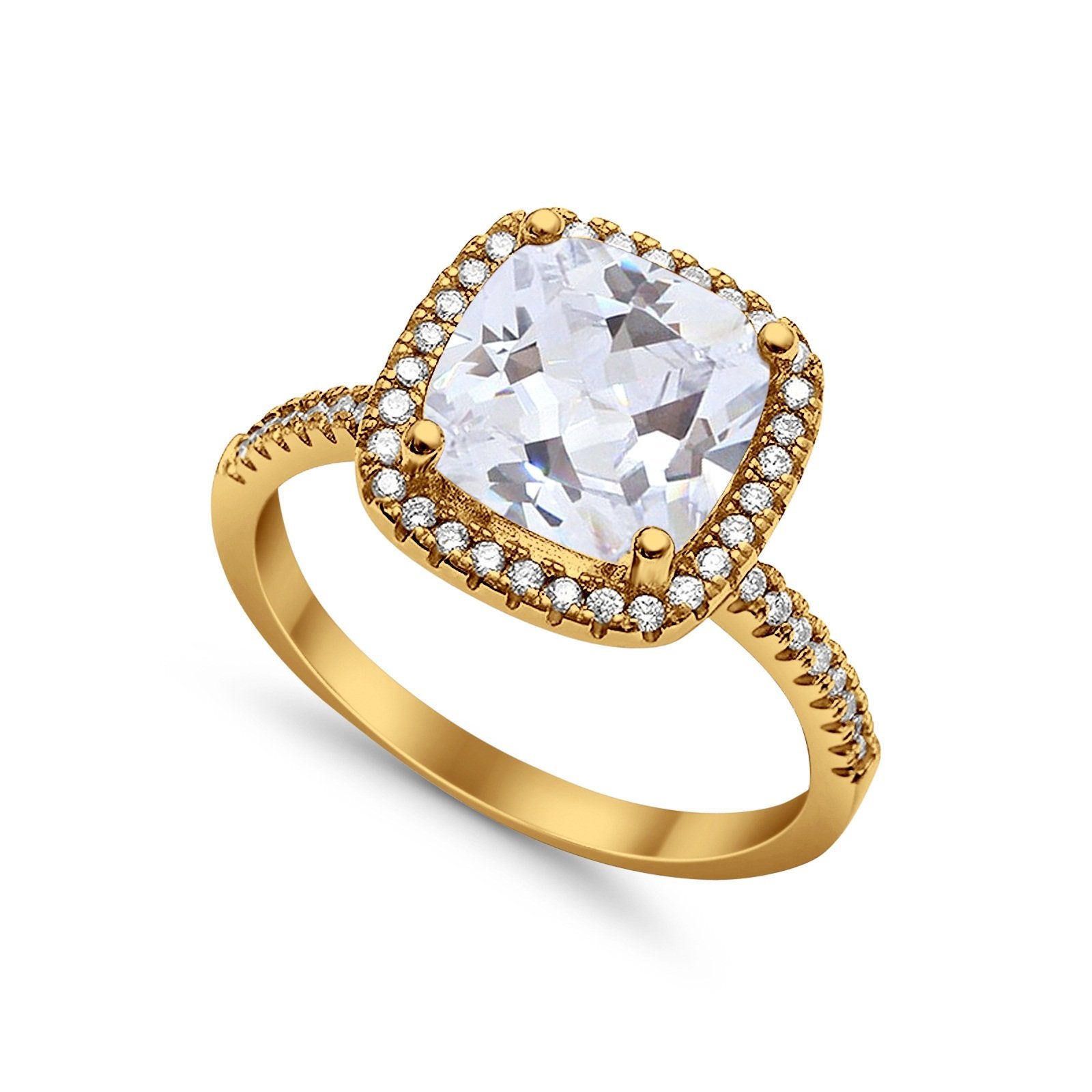 Halo Wedding Ring Cushion Cut Round Simulated Cubic Zirconia 925 Sterling Silver