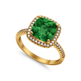 Halo Wedding Ring Cushion Cut Round Simulated Cubic Zirconia 925 Sterling Silver