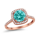 Halo Wedding Engagement Ring Round Simulated Cubic Zirconia 925 Sterling Silver