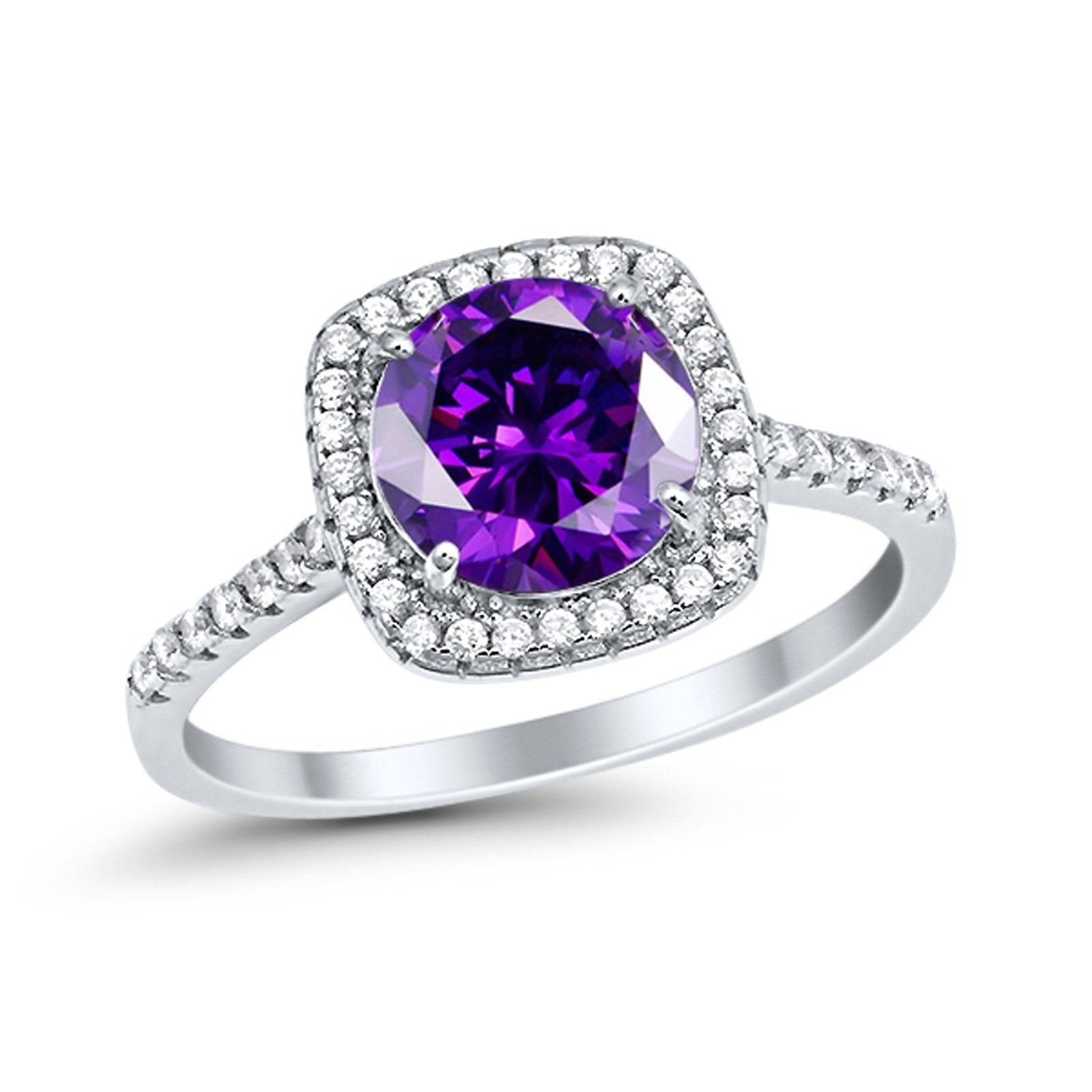 Halo Wedding Engagement Ring Round Simulated Cubic Zirconia 925 Sterling Silver
