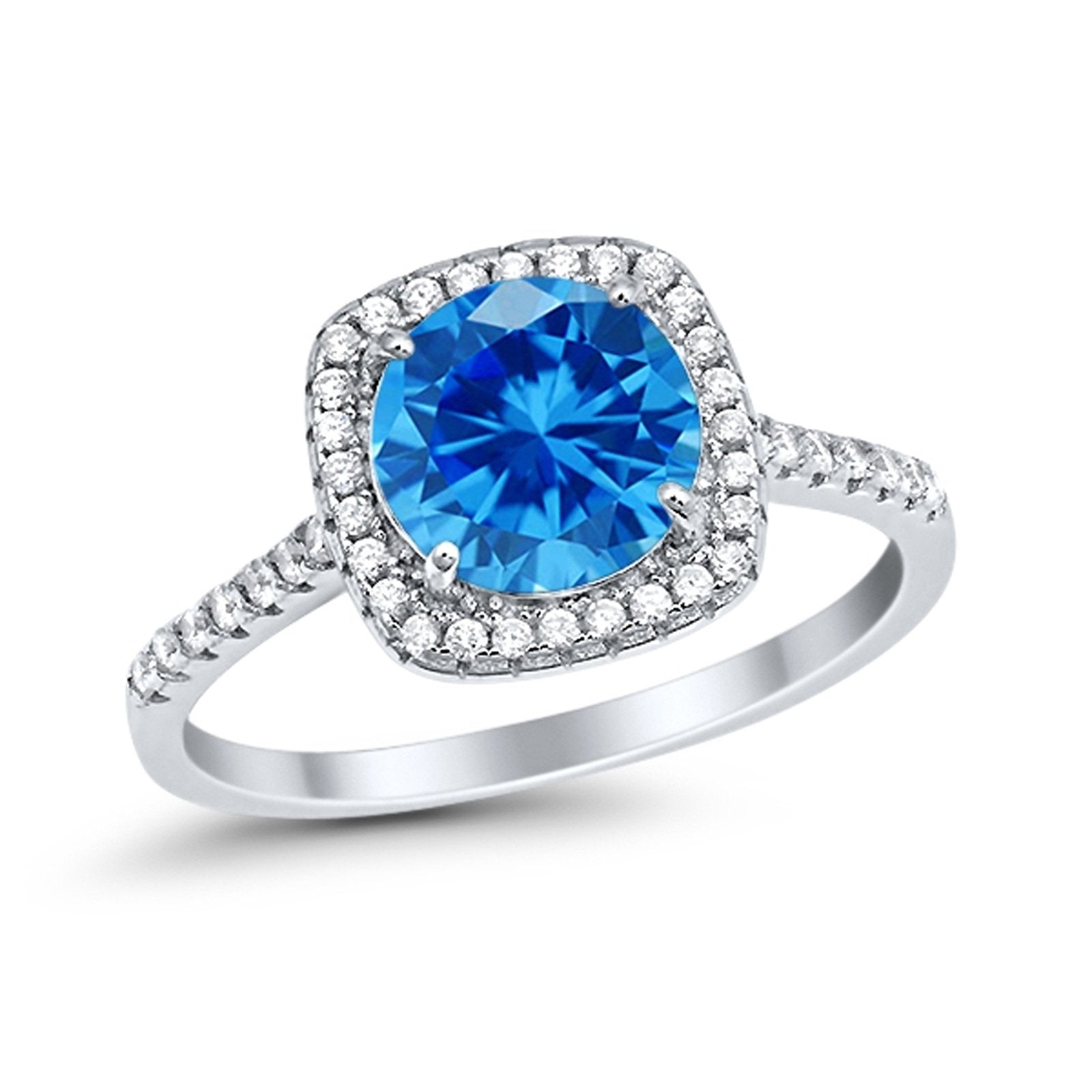 Halo Wedding Engagement Ring Round Simulated Cubic Zirconia 925 Sterling Silver