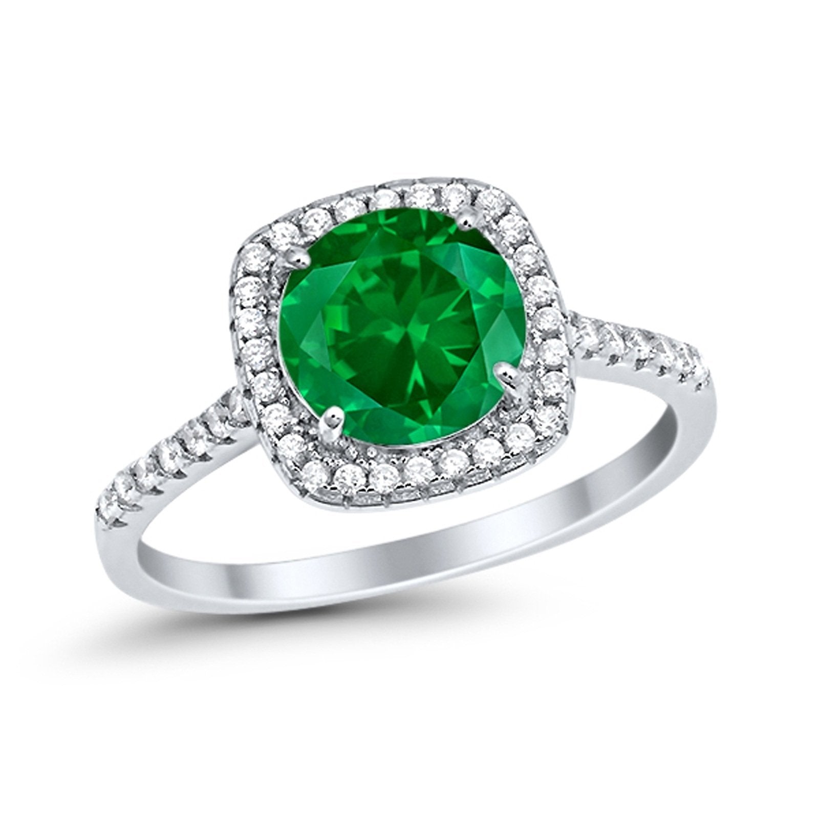 Halo Wedding Engagement Ring Round Simulated Cubic Zirconia 925 Sterling Silver