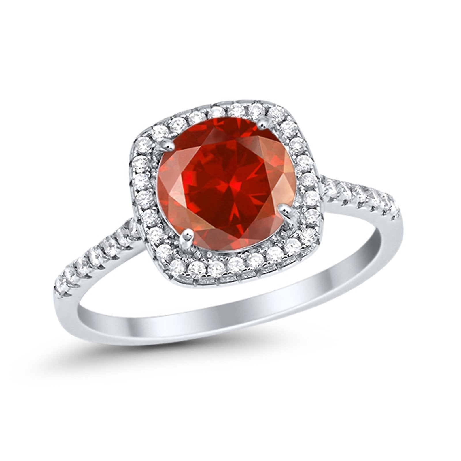 Halo Wedding Engagement Ring Round Simulated Cubic Zirconia 925 Sterling Silver