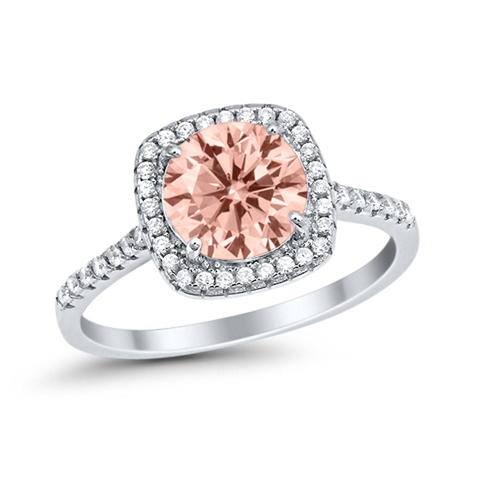 Halo Wedding Engagement Ring Round Simulated Cubic Zirconia 925 Sterling Silver