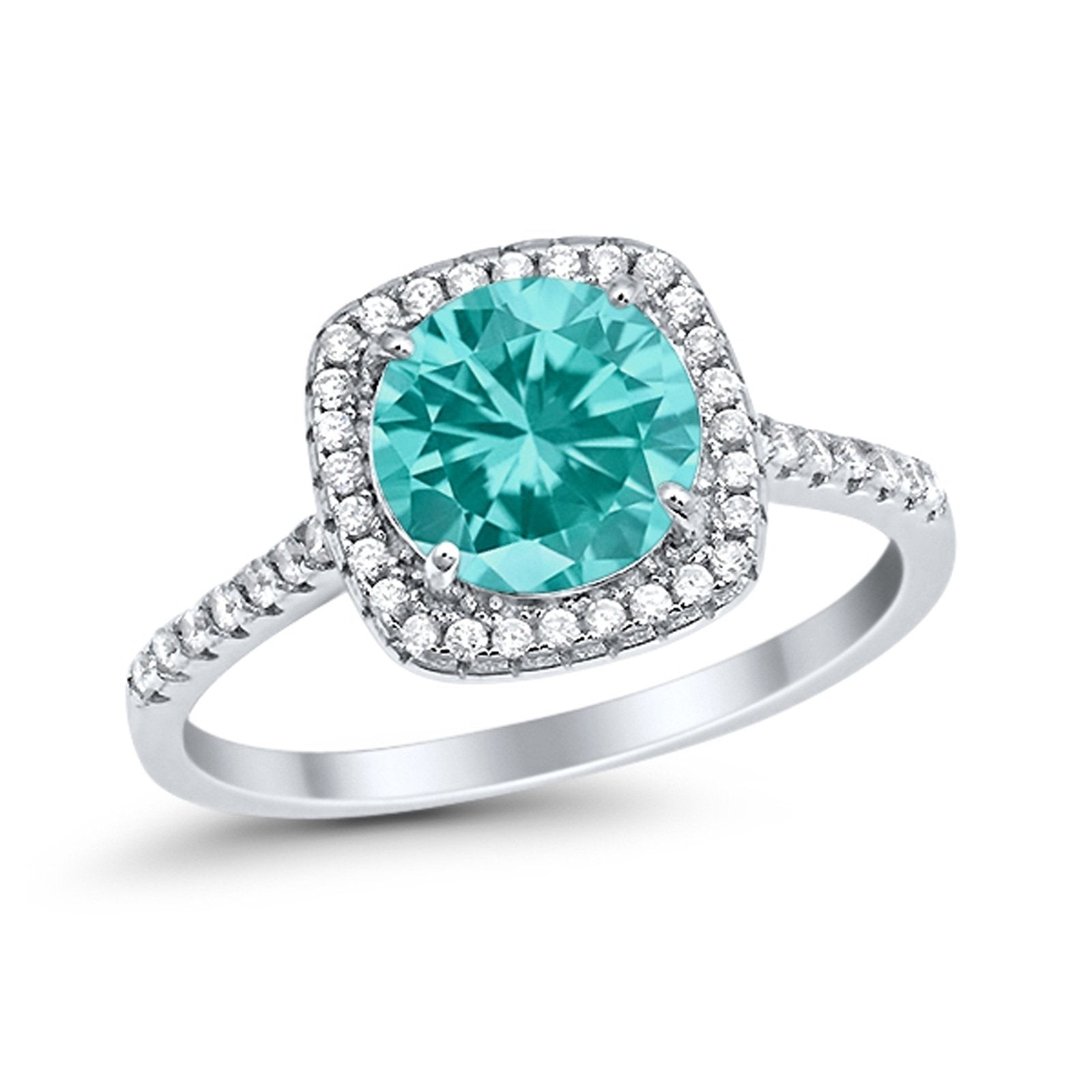 Halo Wedding Engagement Ring Round Simulated Cubic Zirconia 925 Sterling Silver