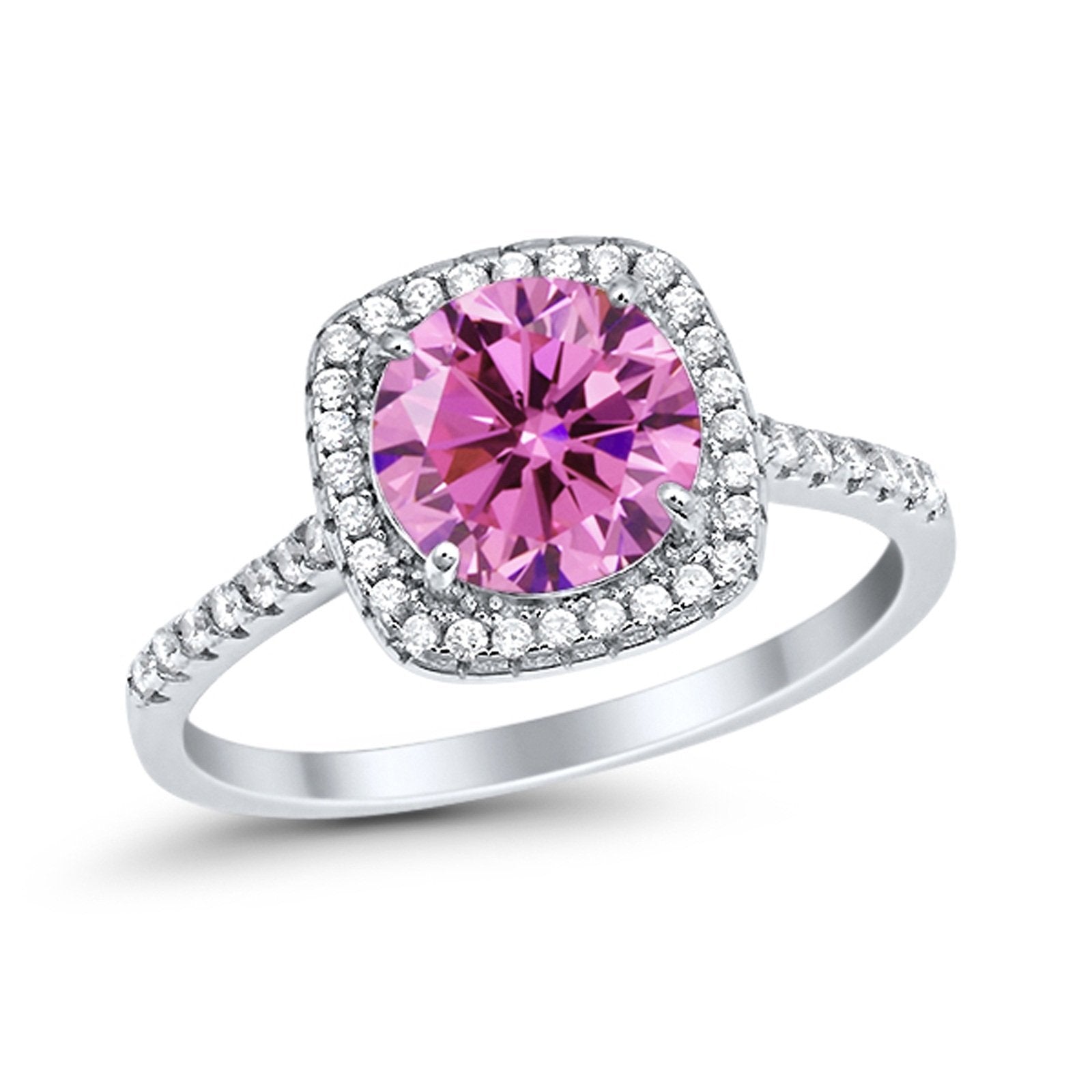 Halo Wedding Engagement Ring Round Simulated Cubic Zirconia 925 Sterling Silver