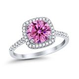 Halo Wedding Engagement Ring Round Simulated Cubic Zirconia 925 Sterling Silver