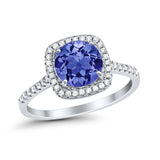 Halo Wedding Engagement Ring Round Simulated Cubic Zirconia 925 Sterling Silver