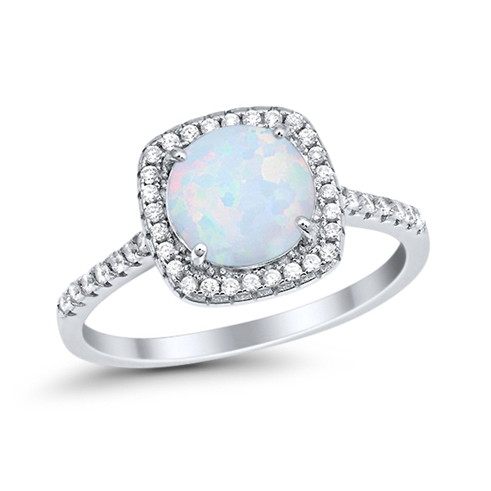 Halo Wedding Engagement Ring Round Simulated Cubic Zirconia 925 Sterling Silver