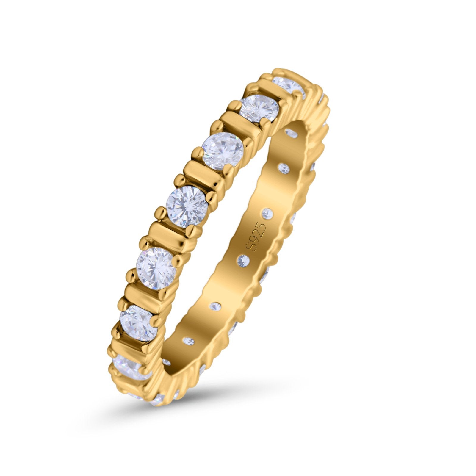 Full Eternity Stackable Ring Wedding Band Round Simulated Cubic Zirconia 925 Sterling Silver (3mm)