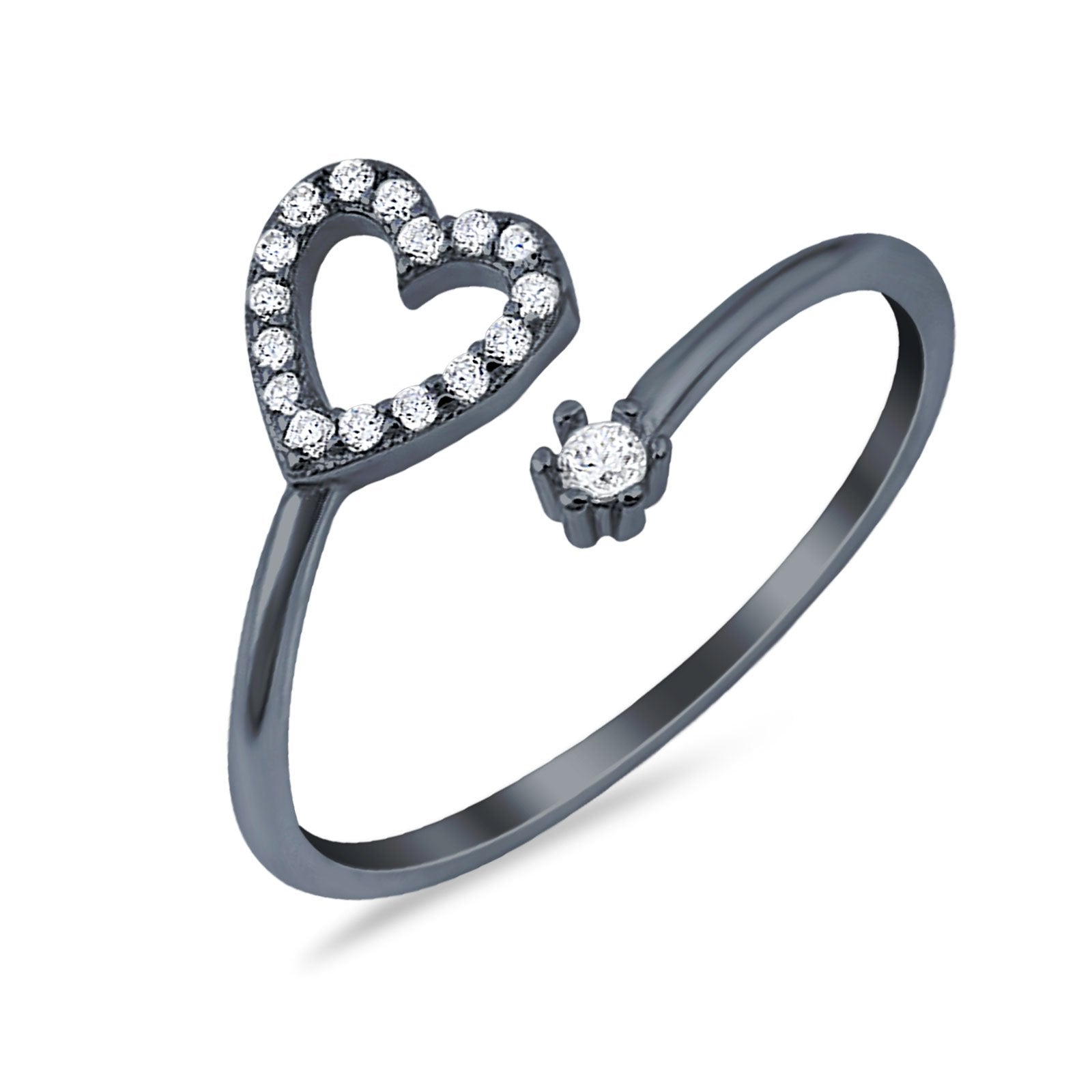 Round Heart Promise Eternity Ring Simulated Cubic Zirconia 925 Sterling Silver