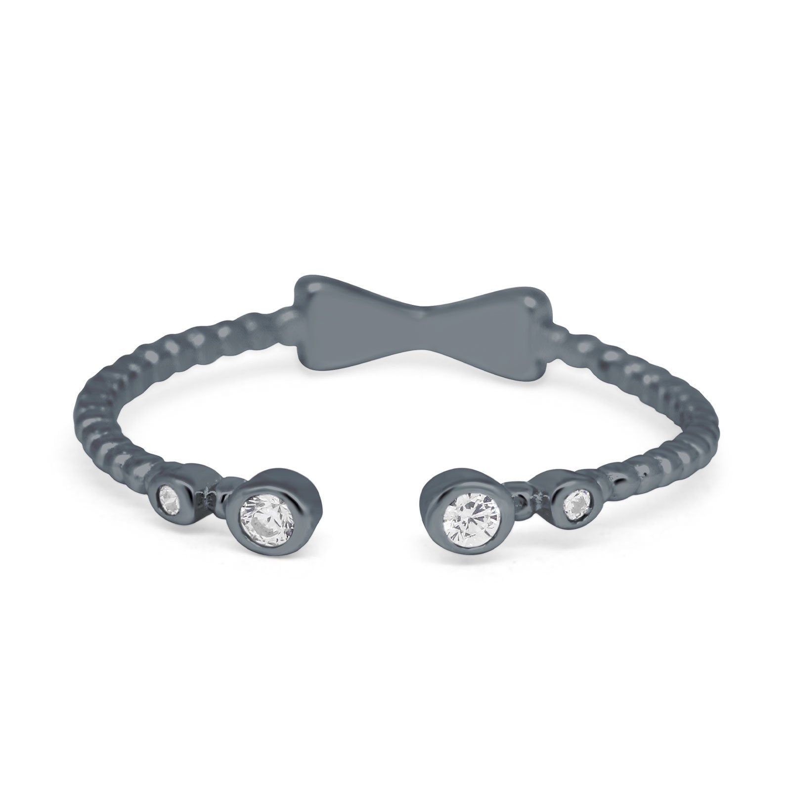 Rope Design Bow Ring Round Eternity Simulated Cubic Zirconia 925 Sterling Silver