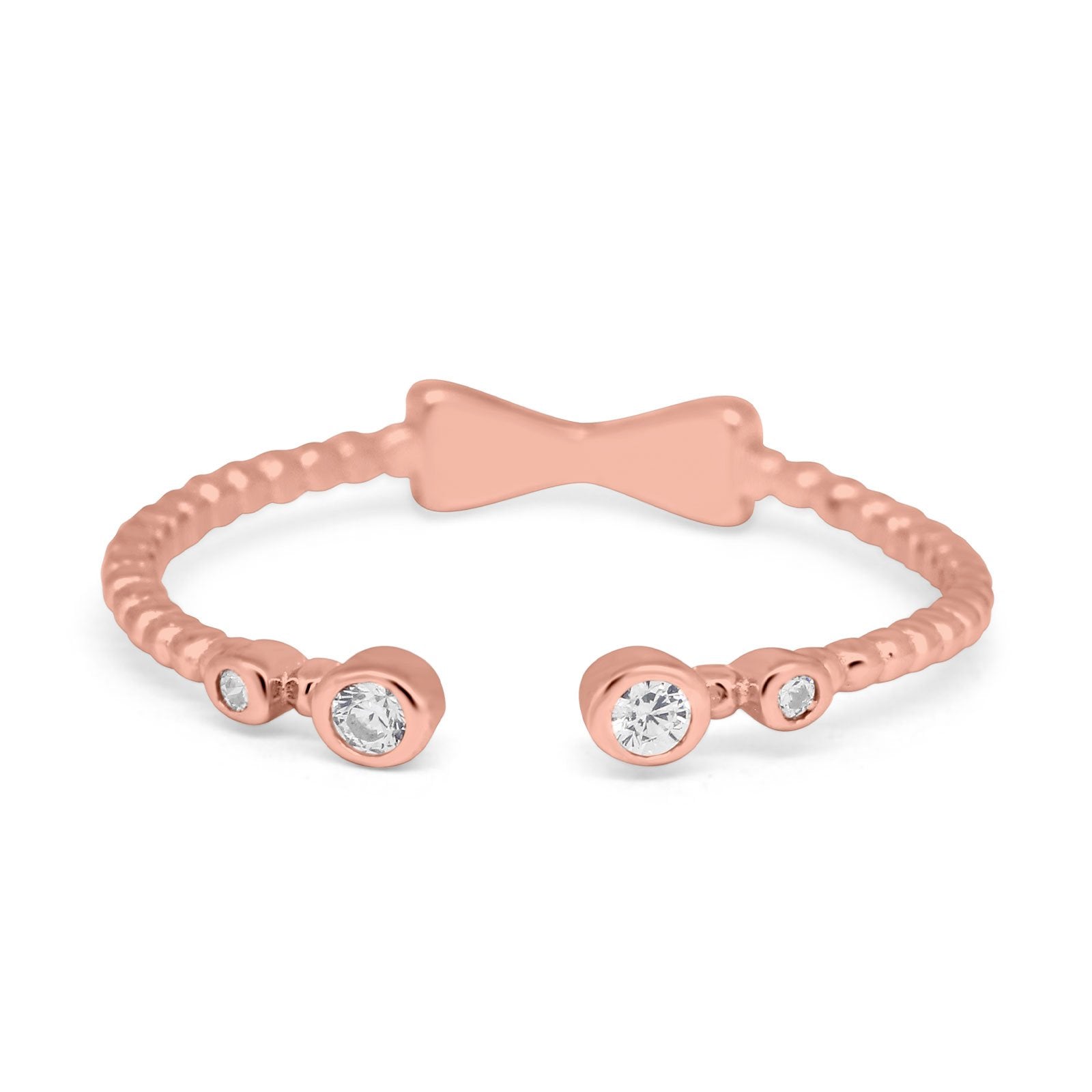 Rope Design Bow Ring Round Eternity Simulated Cubic Zirconia 925 Sterling Silver