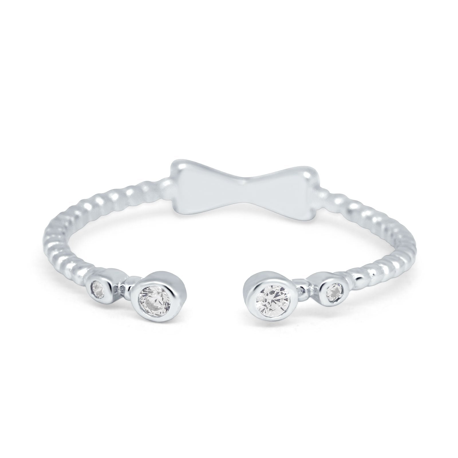 Rope Design Bow Ring Round Eternity Simulated Cubic Zirconia 925 Sterling Silver