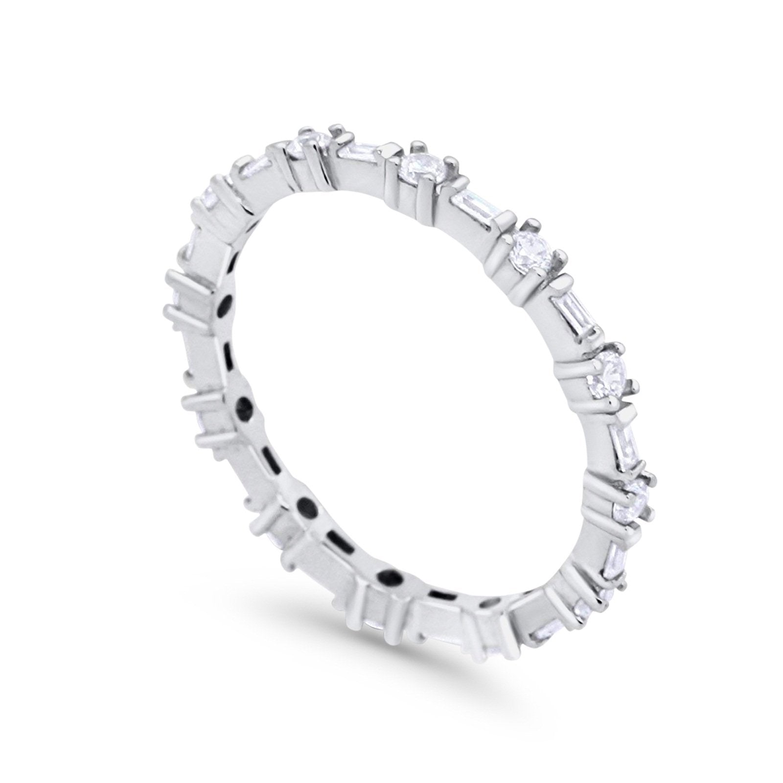 Full Eternity Wedding Ring Baguette Round Simulated CZ 925 Sterling Silver