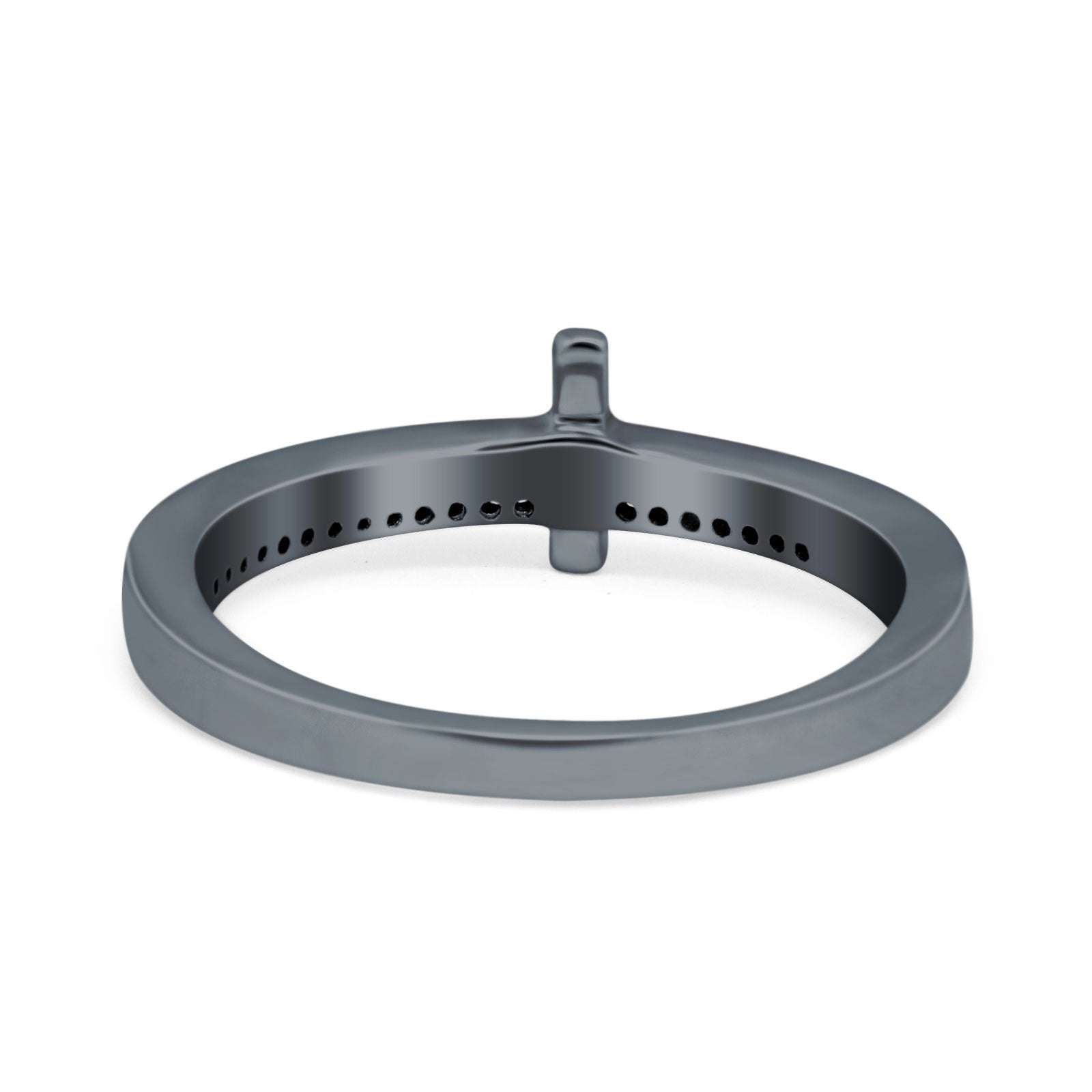 Sideway Cross Ring Round Eternity Simulated Cubic Zirconia 925 Sterling Silver