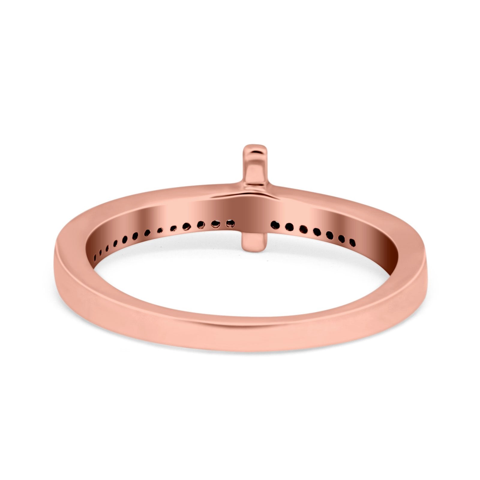 Sideway Cross Ring Round Eternity Simulated Cubic Zirconia 925 Sterling Silver