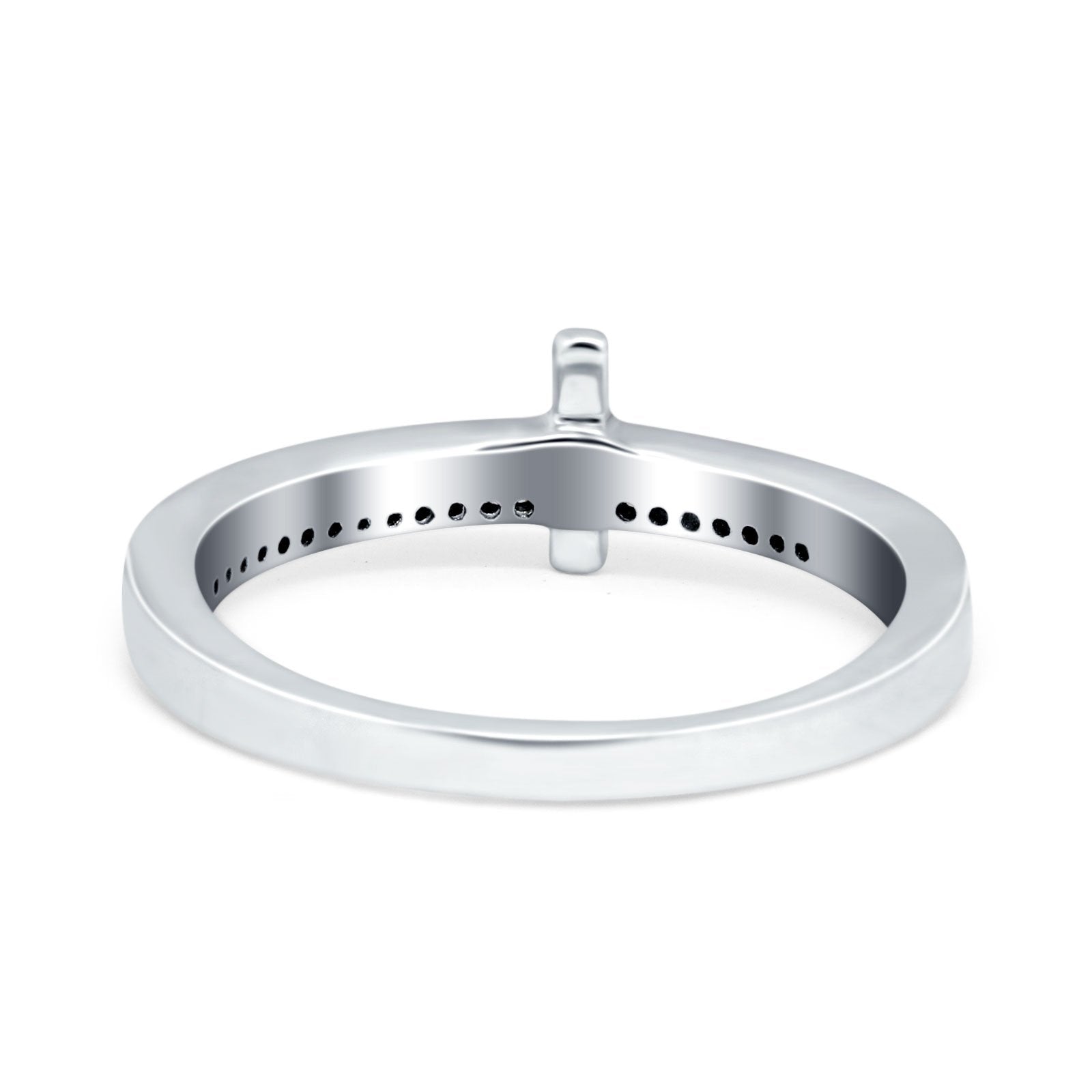 Sideway Cross Ring Round Eternity Simulated Cubic Zirconia 925 Sterling Silver