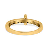 Sideway Cross Ring Round Eternity Simulated Cubic Zirconia 925 Sterling Silver